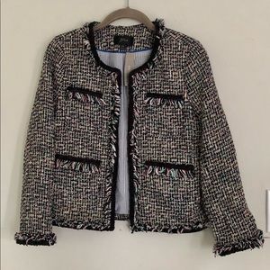 J Crew multi colored tweed fringe jacket